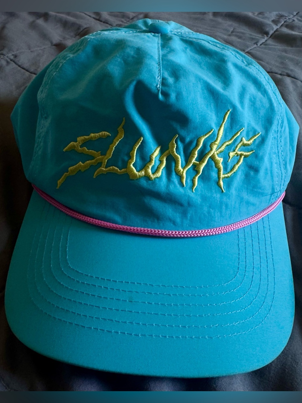Slunks Volleyball Neon Blue Pink Rope Nylon Retro Snapback Hat